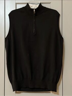 Peter Millar Quarter Zip Silk Cashmere Cotton Blend Black Sweater Vest Sz Large